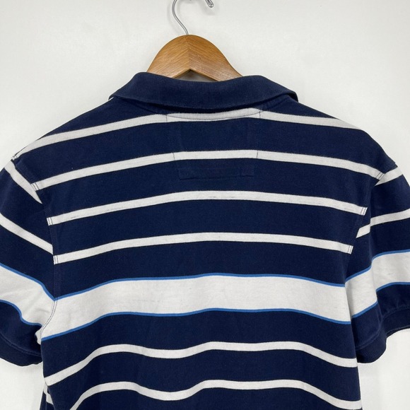 Banana Republic Polo Shirt Men's M Blue Striped Embroidered Logo Collared Cotton - Picture 7 of 11